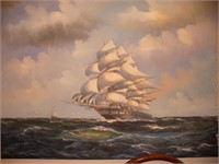 Huge Signed Nautical Oil Painting