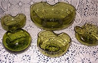 Retro Green Glass Bowl Set