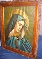 Antique Crying  Madonna Print in Ornate Frame
