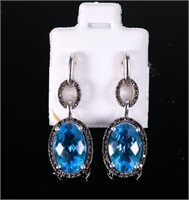Pair, 10K WG Blue Topaz & Diamond Earrings