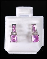 Pair, 10K Diamond & Pink Sapphire Earrings