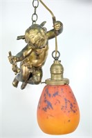 Gilt Bronze & Art Glass Figural Hanging Light