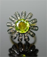 Impressive 3.5 ct Peridot & Diamond Ring, Size 8