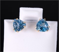 Pair, 10K Yellow Gold Blue Topaz Stud Earrings