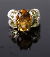 14K Yelow Gold Diamond & Citrine Ladies Ring