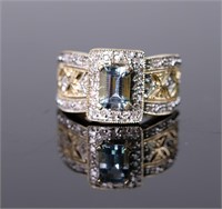 14K Yellow Gold Diamond & Quartz Ladies Ring