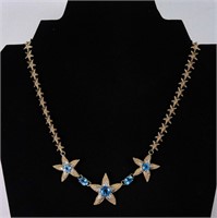 14K YG, Diamond & Blue Topaz Starfish Necklace