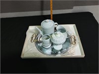 Serving tray and assorment of white glassware