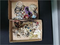 2 flats costume jewelry, glasses, watches
