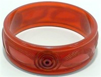 Red Bakelite Bracelet - Nicely Carved, Fully