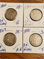 (4)   3 cent  Nickels