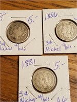 (3) Damaged 3 cent nickels