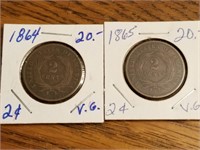 1864 & 1865 2 cent pieces