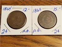1864 & 1865 2 cent pieces