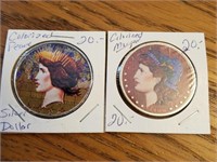 2 Colorized Silver Dollars 1900-O Morgan & 1922