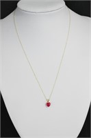 10kt Gold Fine Chain & Ruby Heart Shape Pendant