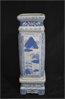 Asian Porcelain Blue Vase & Porcelain Stand