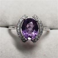 Sterling Silver Amethyst Ring - Size 7