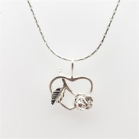 Sterling Silver Heart Shape Rose Pendant Necklace