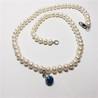 Sterling Freshwater Pearl & Crystal Necklace