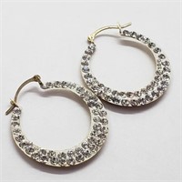 10K Yellow Gold CZ Hoop Earrings - 1.22g