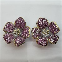 Sterling Gold Vermeil Ruby Flower Earrings