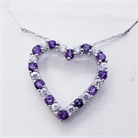 Sterling Silver Heart Shaped Amethyst Necklace