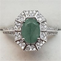 Sterling Silver Emerald CZ Ring - Size 6