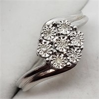 Sterling Silver 7 Diamond Ring - Size 7