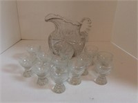 Cut Glass Pitcher with 12 small cups
