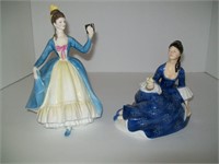 2 Blue Lady Royal Dalton Figurines