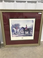 Framed photo of 2 horses,men & dogs