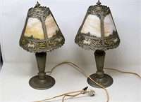 Pair of Leaded Slag Stained Glass Lamps