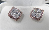 Cushion Cut Diamondlite CZ & Pink Topaz Earrings-