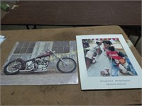 (2) Posters, motorcycle and Coca Cola