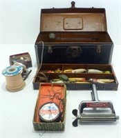 * Vintage Toolbox w/ Fishing Contents - One Reel,