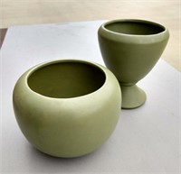 Pair of Sage Green Floraline Pottery Vases