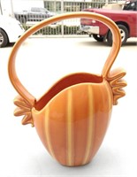 Hull Orange Pottery Basket Vase-No. 55