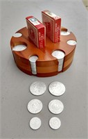 Vintage aluminum poker chips and cards