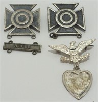 2 Sterling Silver WWII Marksman Badge Pins &