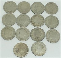 Lot of (14) 1893-1912 Liberty "V" Nickels