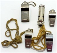 Lot of 5 Vintage Metal Whistles - Wilson, Noble,
