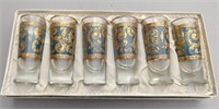 Set of 6 Blue and Gold Cordial Glasses