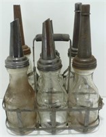 * Six Old Gas Station One Quart Oil Bottles w/