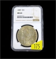 1889 Morgan dollar, NGC slab certified MS-64