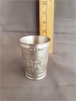PEWTER SHOT GLASS WITH HORSES