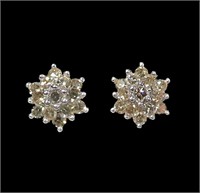 14K Yellow gold pave gold starburst post earrings