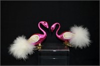 2 pcs  Mercury Glass Flamingo Christmas Ornaments