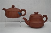 2 pcs Vintage Asian Redware Single Serve Tea Pots