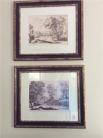 Two framed sketched prints